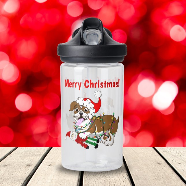 Bouteille D'eau Bulldog anglais avec lumières de Noël Joyeux Noël (Spread Bulldog cheer with our Merry Christmas Bulldog Water Bottle!)