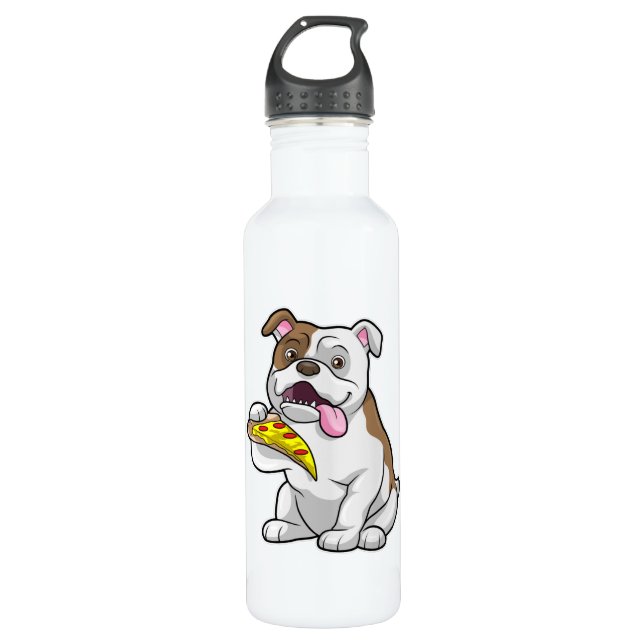Bouteille D'eau Bulldog avec morceau de pizza (Devant)