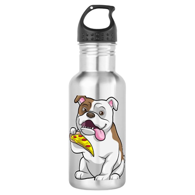 Bouteille D'eau Bulldog avec morceau de pizza (Devant)
