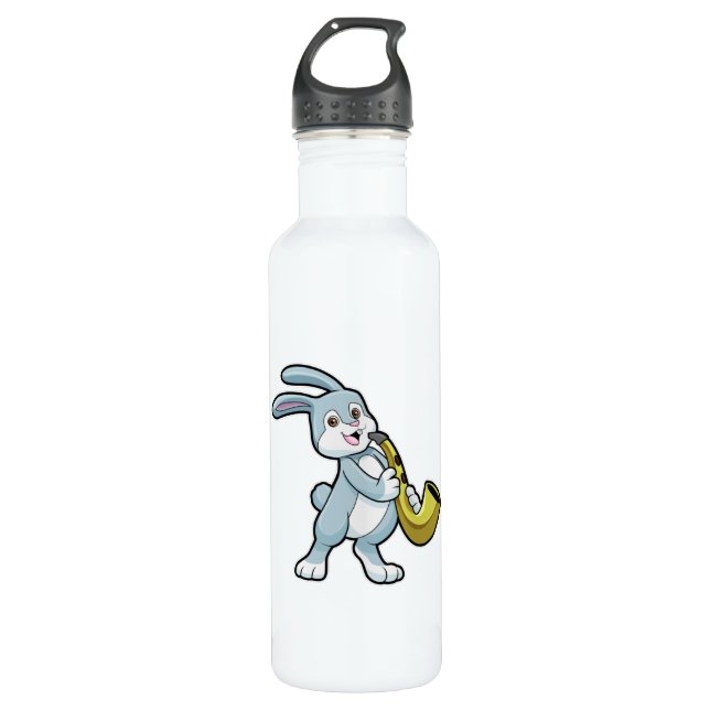 Bouteille D'eau Bunny en musique avec saxophone (Devant)