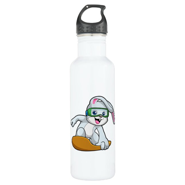 Bouteille D'eau Bunny en Snowboard avec Snowboard (Devant)