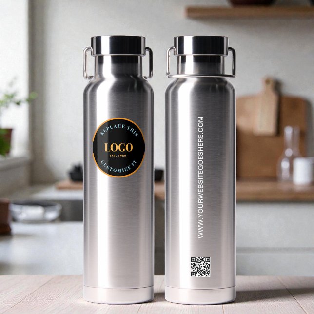 Bouteille D'eau Business logo Custom QR code website professional (Cool, modern Custom business logo, website, QR code water bottles )