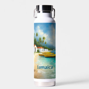Bouteille D'eau Cabanes de pêche jamaïcaines sur le rivage de la m