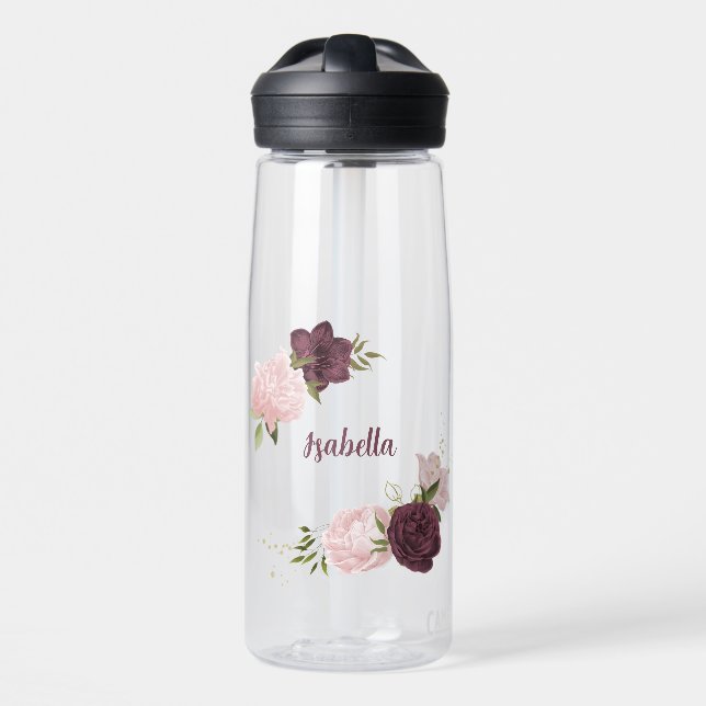Bouteille D'eau cabernet vert rose fleuri (Avant)