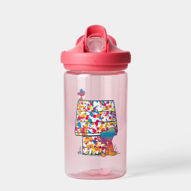 Bouteille D'eau cacahuètes | Snoopy & Woodstock Rainbow Paint (Avant)