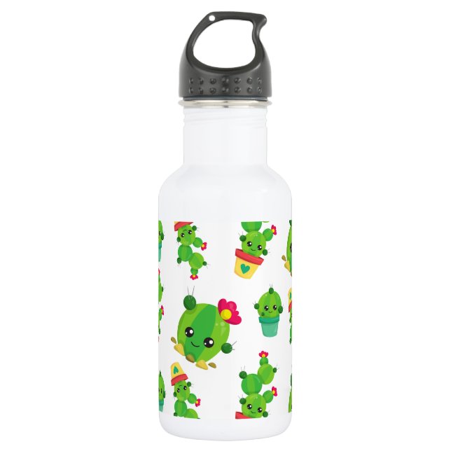 Bouteille D'eau Cactus mignon, Cactus vert, Motif de cactus (Devant)