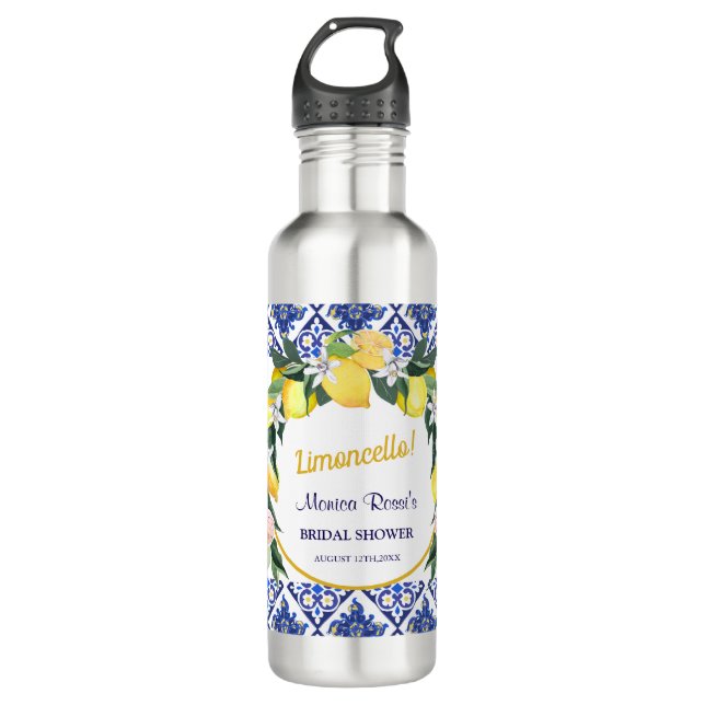 Bouteille D'eau Cadeau de Fête de Fiançailles Limoncello Carreaux  (Devant)