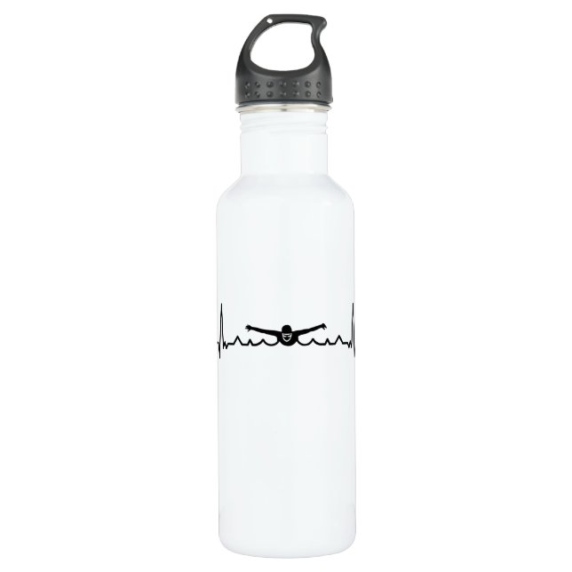 Bouteille D'eau Cadeau de natation Heartbeat pour les nageurs (Devant)