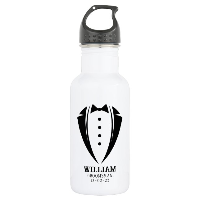 Bouteille D'eau Cadeau moderne noir et blanc Tuxedo Groomsman (Devant)