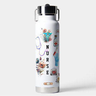 Bouteille D'eau Cadeau personnalisé Floral Travel Nurse Monogram