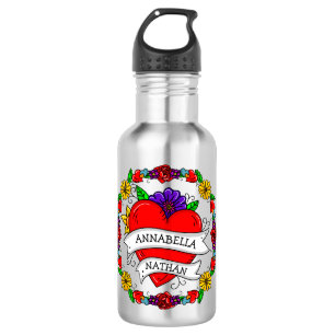 Bouteille D'eau Cadeau romantique à deux   Art du style tatouage