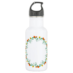 Bouteille D'eau Cadre rond floral avec fleurs de rose jaune et rou
