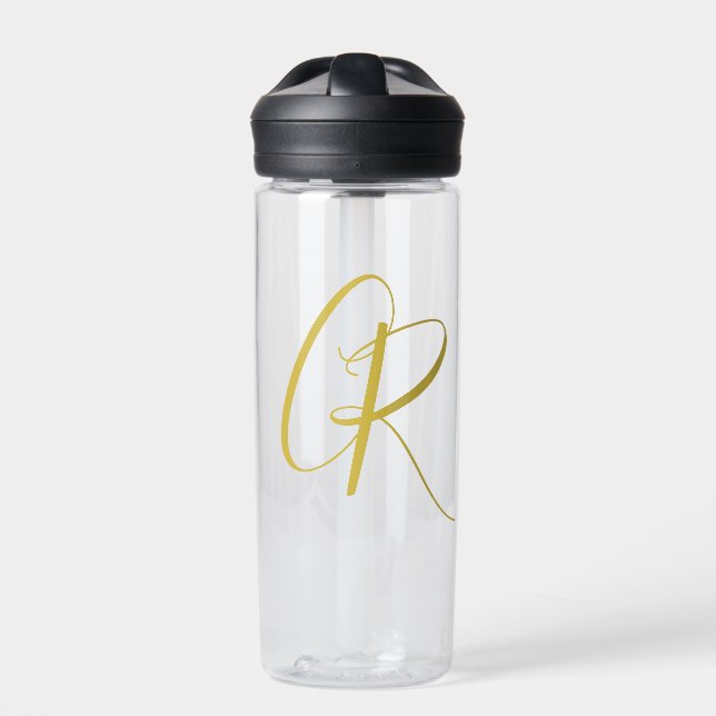 Bouteille D'eau Calligraphie couleur or monogramme moderne minimal (Extérieur)