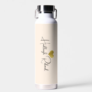Bouteille D'eau Calligraphie de nom Monogramme Cœur Pêche