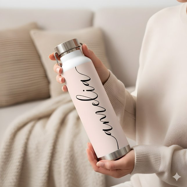 Bouteille D'eau Calligraphie Féminine Moderne Rose Pâle (Créateur téléchargé)