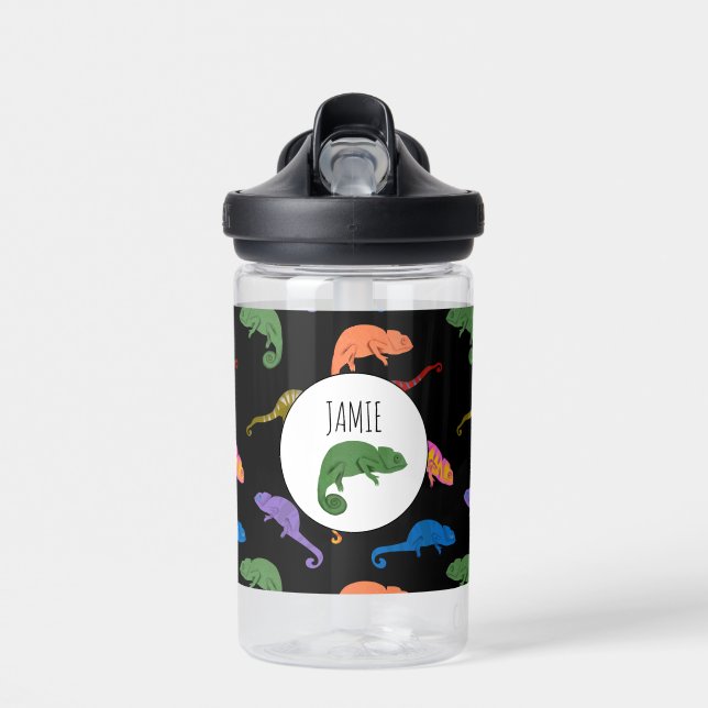 Bouteille D'eau Caméléons Reptile Lézards Enfants Nom École (Avant)