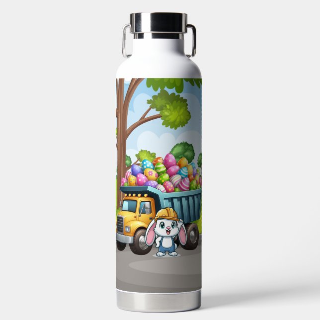 Bouteille D'eau Camion à benne de Pâques/printemps mignon lapin (Avant)