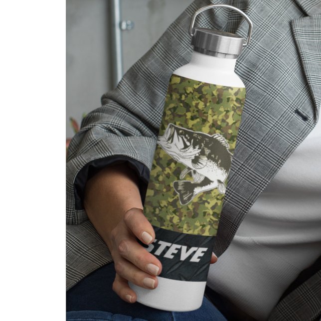 Bouteille D'eau Camo Basse à grande bouche Nom de pêche Sports Bat (Créateur téléchargé)