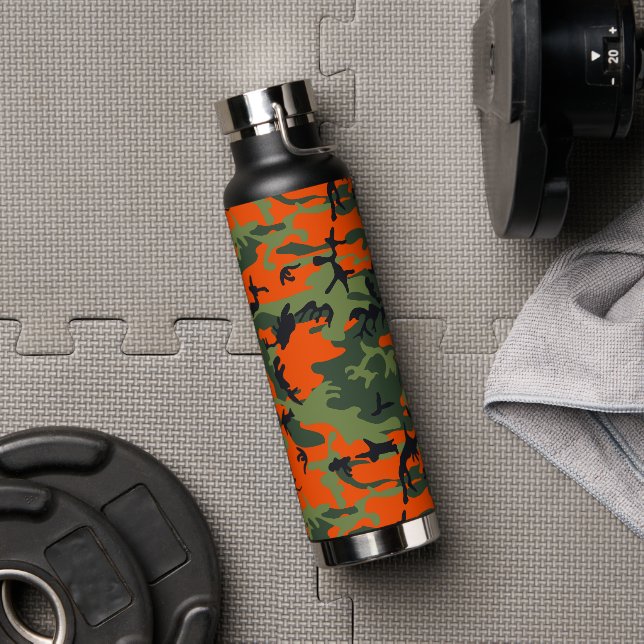 Bouteille D'eau Camouflage orange et vert, Militaire, Armée (Couvercle)