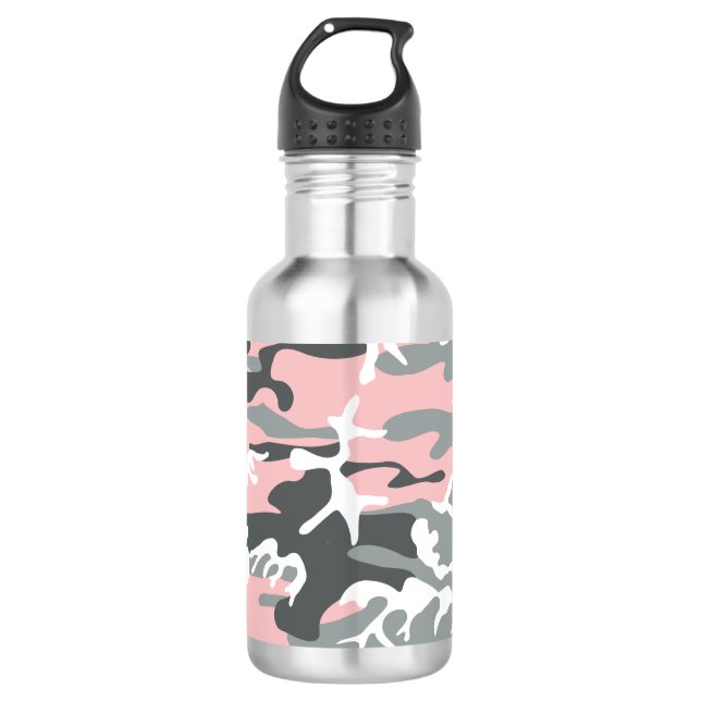 Bouteille D'eau Camouflage rose et gris, Militaire, Armée (Devant)