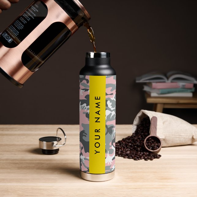 Bouteille D'eau Camouflage rose et gris Votre nom Personnalisez (Gym)