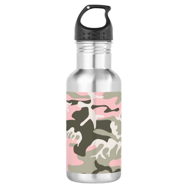 Bouteille D'eau Camouflage rose et vert, Militaire, Armée (Devant)