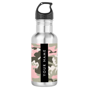 Bouteille D'eau Camouflage Rose et Vert Personnalisez Votre Nom
