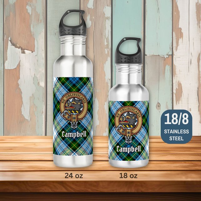 Bouteille D'eau Campbell Crest au-dessus de Tartan (Créateur téléchargé)