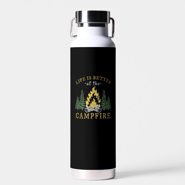 Bouteille D'eau Camping - La Vie Est Meilleure Par Le Feu De Campa (Avant)