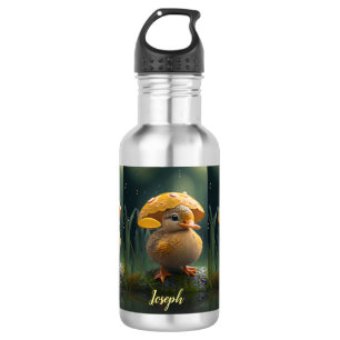 Bouteille D'eau Canard mou sous parapluie jaune Nom personnalisé
