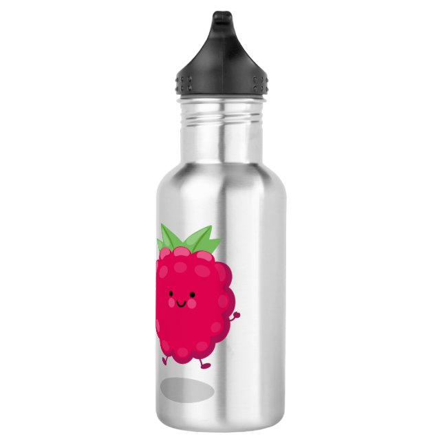 Bouteille D'eau Caricature de framboise très heureuse (Droite)