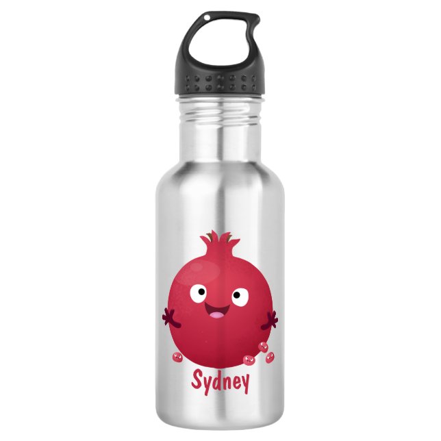 Bouteille D'eau Caricature de fruits à la grenade joyeux (Devant)