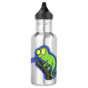 Bouteille D'eau Caricature de lézard de caméléon vert joyeux