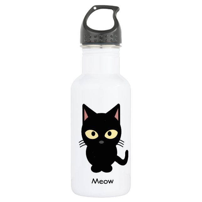 Bouteille D'eau Caricature de miow en chat noir mignon (Devant)