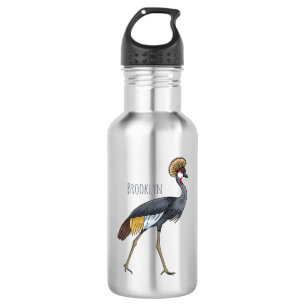 Bouteille D'eau Caricature d'oiseau de grue couronné gris