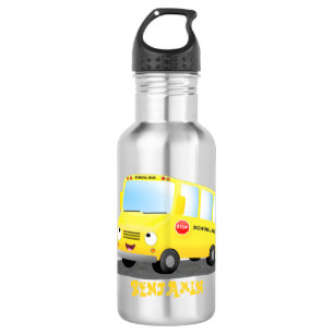 Bouteille D'eau Caricature du bus scolaire jaune joyeux