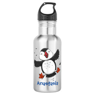 Bouteille D'eau Caricature en bleu bouffin joyeux