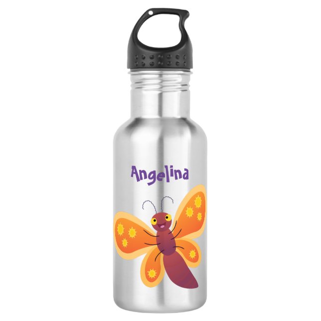 Bouteille D'eau Caricature joli papillon orange (Devant)