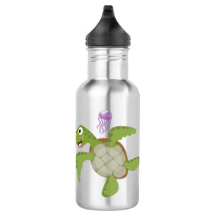 Bouteille D'eau Caricature joyeuse de tortue de mer verte mignonne