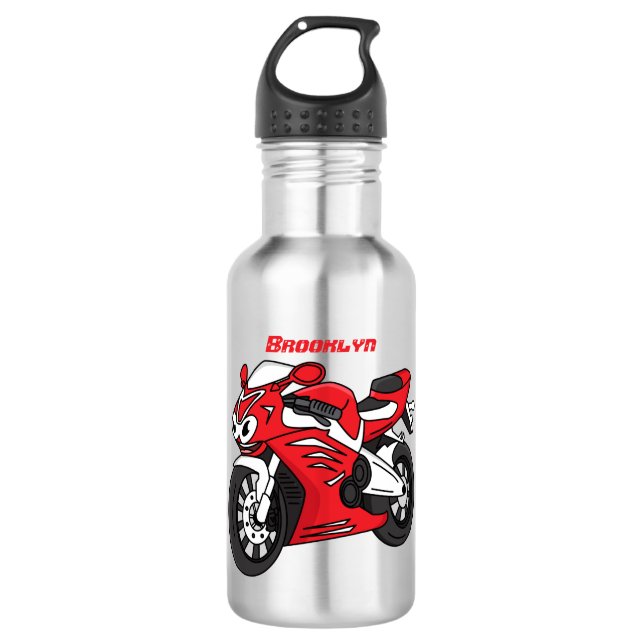 Bouteille D'eau Caricature moto de sport rouge mou (Devant)