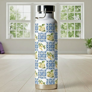 Bouteille D'eau Carreau bleu motif citron Country français