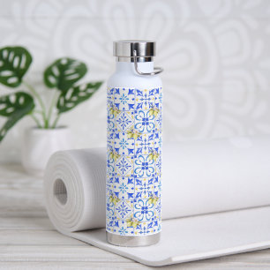 Bouteille D'eau Carreau bleu motif de citron de campagne française