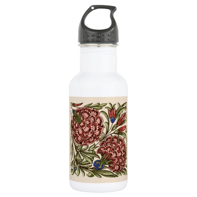 Bouteille D'eau Carreau de fleur d'œillet Art antique rustique De  (Devant)
