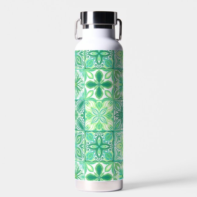 Bouteille D'eau Carreaux décorés en vert et blanc (Avant)