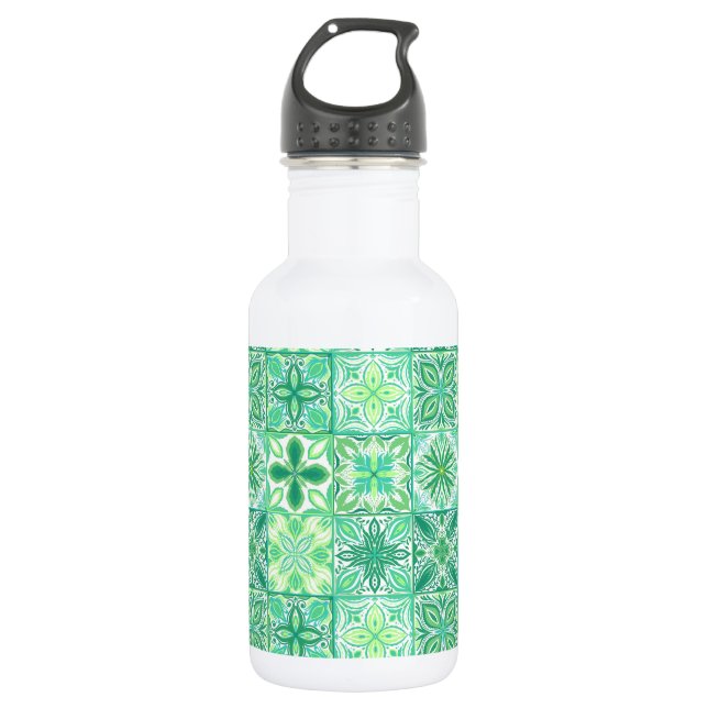Bouteille D'eau Carreaux décorés en vert et blanc (Devant)