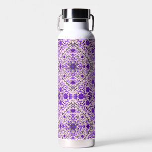 Bouteille D'eau Carreaux floraux en violet et coton bonbon rose