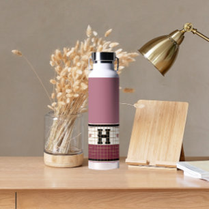 Bouteille D'eau Carrelage Bistro vintage Cranberry et Monogramme O