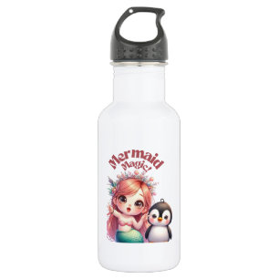 Bouteille D'eau Carte magique de la sirène de Noël avec un manchot