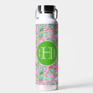 Bouteille D'eau Carte Texas Pink & Green Preppy Motif Monogramme