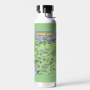 Bouteille D'eau Carte vintage illustrée du Pays de Galles du Nord